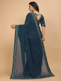 Beautifull Georgette Embroidery Saree With Beautiful Lace And Blouse-thumb1