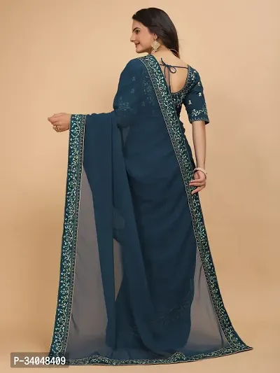 Beautifull Georgette Embroidery Saree With Beautiful Lace And Blouse-thumb2