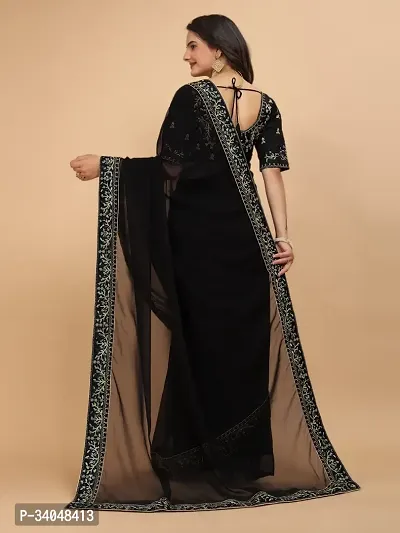 Beautifull Georgette Embroidery Saree With Beautiful Lace And Blouse-thumb4