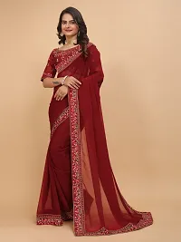 Beautifull Georgette Embroidery Saree With Beautiful Lace And Blouse-thumb1