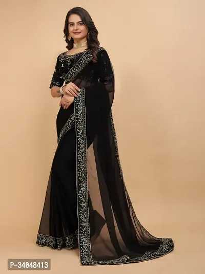 Beautifull Georgette Embroidery Saree With Beautiful Lace And Blouse-thumb2