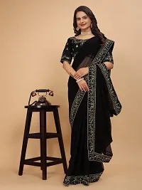 Beautifull Georgette Embroidery Saree With Beautiful Lace And Blouse-thumb2