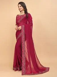 Beautifull Georgette Embroidery Saree With Beautiful Lace And Blouse-thumb1