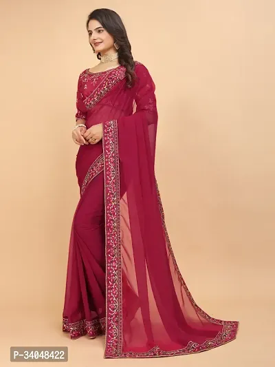 Beautifull Georgette Embroidery Saree With Beautiful Lace And Blouse-thumb2