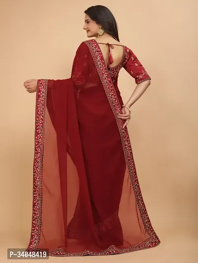 Beautifull Georgette Embroidery Saree With Beautiful Lace And Blouse-thumb4