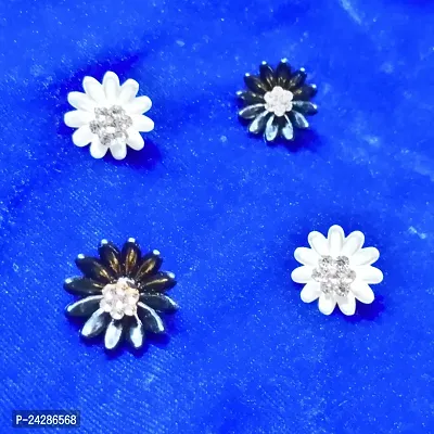 Twinkle Station-Latest  Black  White shiny Flower Stoned Stud earrings for women  girls-thumb2