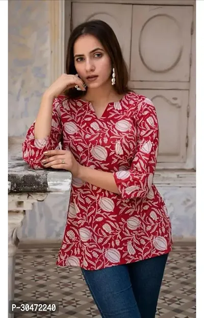 Stylish Maroon Rayon Printed Stitched Short Kurti For Women-thumb0