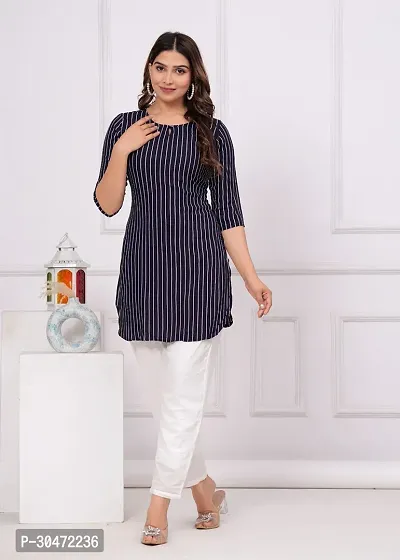 Stylish Black Rayon Printed Stitched Kurta For Women-thumb0