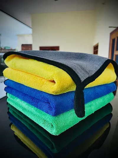 Microfiber Cleaning Ultra Thick  Streak-Free Multipurpose Clothes - Automotive Microfibre Towels for Car Bike Cleaning Polishing Washing  Detailing Dual- Sided Colour 40X40cms 750GSM (Yellow, Green,