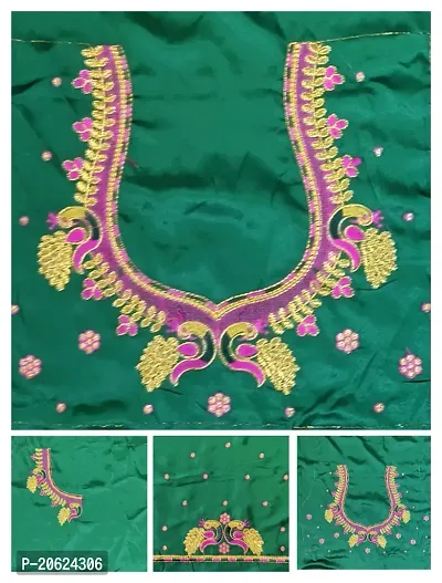 Reliable Green Silk Embroidered Unstitched Blouses For Women