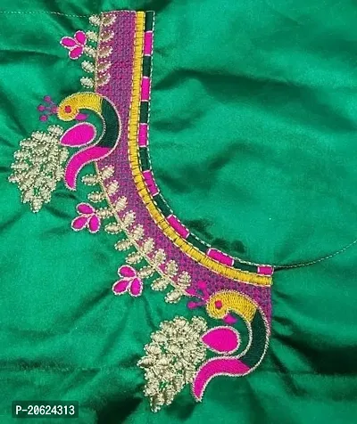 Reliable Green Silk Embroidered Unstitched Blouses For Women-thumb0