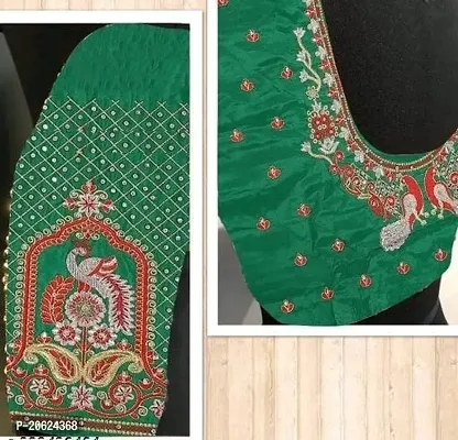Reliable Green Art Silk Embroidered Unstitched Blouses For Women-thumb3