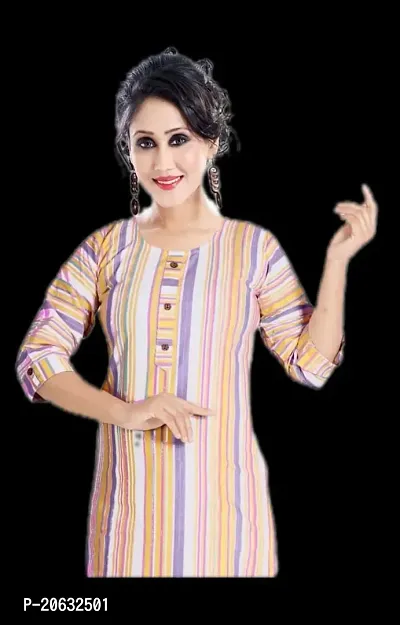 Stylish Straight Striped Khadi Cotton Kurta For Women-thumb0