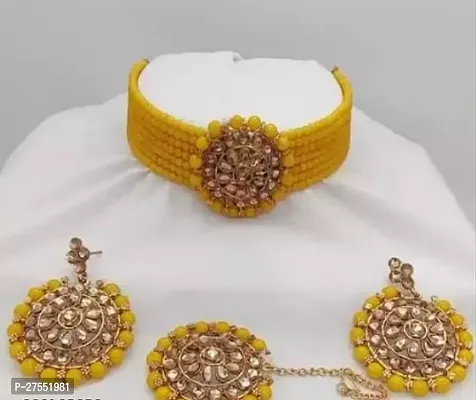 Designer Yellow Alloy Jewellery Set For Women