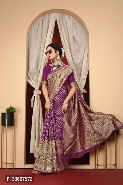 Stylish Purple Art Silk Zari Woven Saree with Blouse piece For Women-thumb4