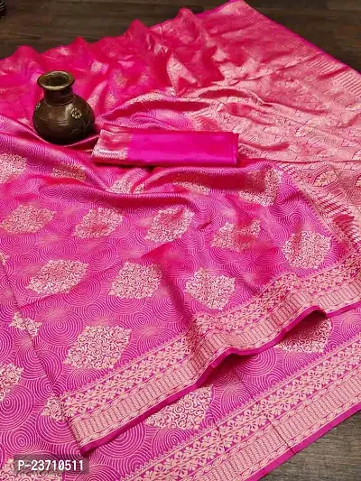 Soft banarsi silk saree with jari butta pallu and border saree with blouse pcs attached-thumb0