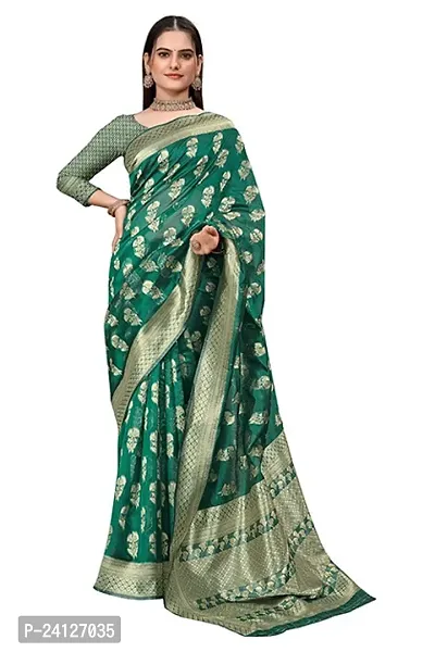 Rama coloured Zari woven orgenza saree-thumb0