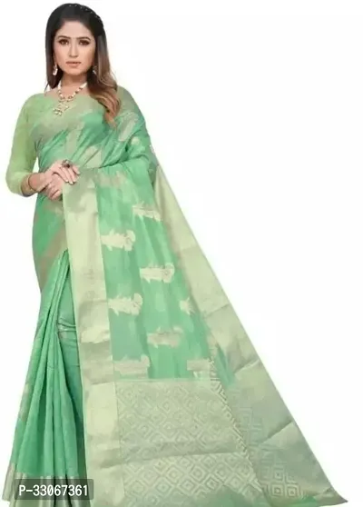 Stylish Green Organza Zari Woven Saree with Blouse piece For Women-thumb2