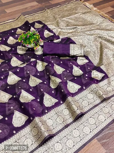 Stylish Purple Organza Zari Woven Saree with Blouse piece For Women-thumb0