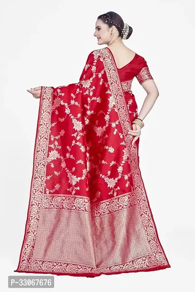 Stylish Red Art Silk Zari Woven Saree with Blouse piece For Women-thumb2