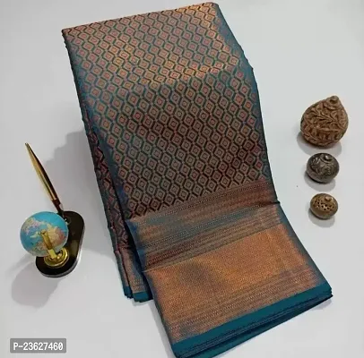 All over pattern weaved designed Rama color kanjeevaram art silk saree-thumb0