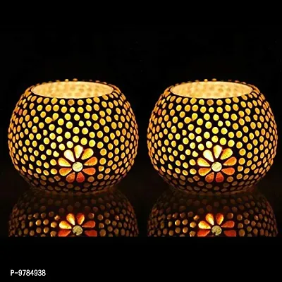 Mosaic Glass Tealight Candle Holders- Set Of 2nbsp;
