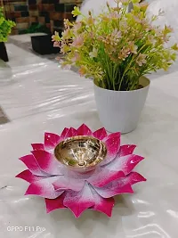 Heaven Decor Iron and Brass Kamal Ptta Pink Color Akhand Diya with Fancy Gift Box Size 5 inch-thumb1