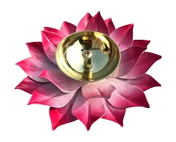 Heaven Decor Iron and Brass Kamal Ptta Pink Color Akhand Diya with Fancy Gift Box Size 5 inch-thumb3