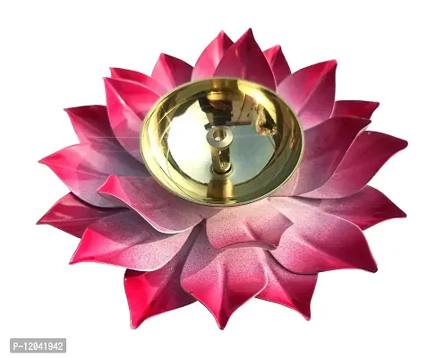 Heaven Decor Iron and Brass Kamal Ptta Pink Color Akhand Diya with Fancy Gift Box Size 5 inch-thumb4
