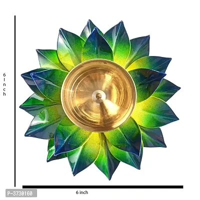 Heaven Decor Iron and Brass Kamal Ptta green color Akhand diya size 6 inch-thumb3