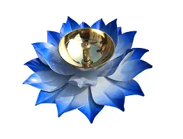 Heaven Decor Iron and Brass Kamal Ptta Blue color Akhand diya size 6 inch-thumb1