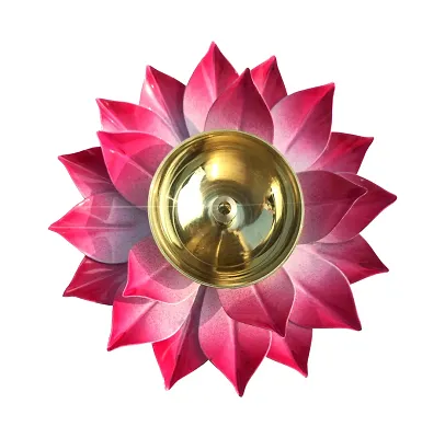 Heaven Decor Iron and Brass Kamal Ptta Pink color Akhand diya size 6 inch