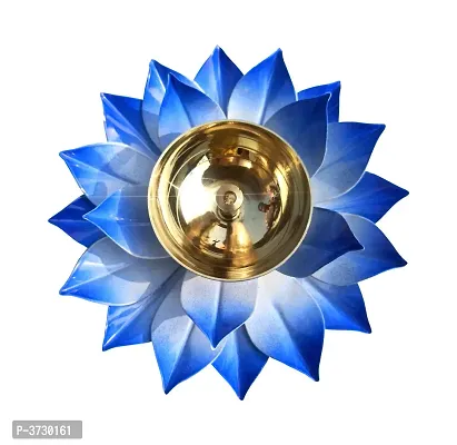 Heaven Decor Iron and Brass Kamal Ptta Blue color Akhand diya size 6 inch-thumb0