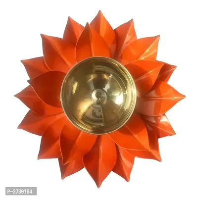 Heaven Decor Iron and Brass Kamal Ptta Orange color Akhand diya size 6 inch-thumb0