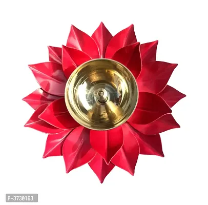 Heaven Decor Iron and Brass Kamal Ptta Magenta color Akhand diya size 6 inch