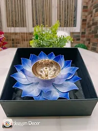 Iron And Brass Kamal Ptta Blue Akhand Diya With Fancy Gift Box - 6 Inches-thumb1