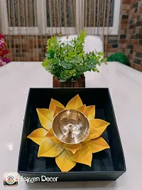 Iron And Brass Kamal Ptta Yellow Akhand Diya With Fancy Gift Box - 5  Inches-thumb2