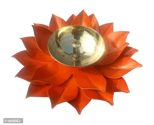 Iron And Brass Kamal Ptta Orange Akhand Diya With Fancy Gift Box - 6 Inches-thumb3
