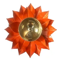 Iron And Brass Kamal Ptta Orange Akhand Diya With Fancy Gift Box - 6 Inches-thumb1
