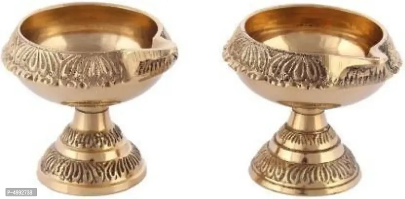 Small Brass Diwali Kuber Deepak Diya Oil Lamp For Puja Pack 2-thumb2