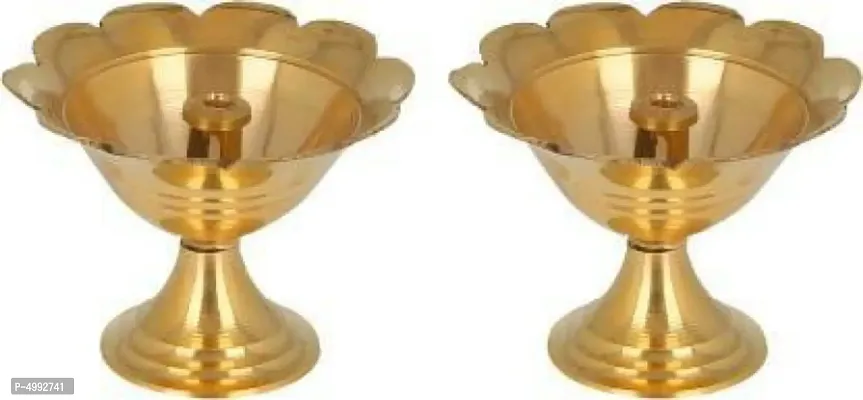 Small Brass Diwali Kuber Devdas Plain Deepak Diya Oil Lamp For Puja Pack 2