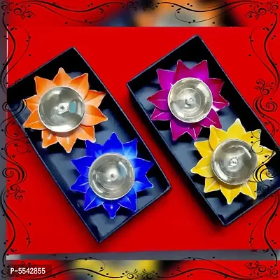Iron And Brass Kamal Ptta Mix Color Akhand Diya With Fancy Gift Boxnbsp;4 Inch Pack Of 2-thumb4
