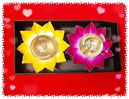 Iron And Brass Kamal Ptta Mix Color Akhand Diya With Fancy Gift Boxnbsp;4 Inch Pack Of 2-thumb1