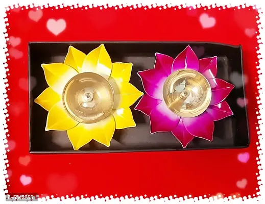 Iron And Brass Kamal Ptta Mix Color Akhand Diya With Fancy Gift Boxnbsp;4 Inch Pack Of 2-thumb2