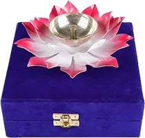 Iron And Brass Kamal Ptta Pink Color Akhand Diya With Velvet Gift Boxnbsp;6 Inch Pack Of 1-thumb1