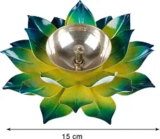 Iron And Brass Kamal Ptta Green Color Akhand Diya With Velvet Gift Boxnbsp;6 Inch Pack Of 1-thumb2