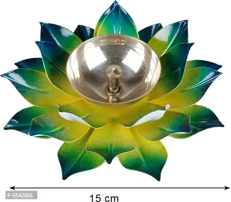 Iron And Brass Kamal Ptta Green Color Akhand Diya With Velvet Gift Boxnbsp;6 Inch Pack Of 1-thumb3