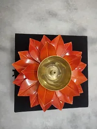 Iron And Brass Kamal Ptta Orange Color Akhand Diya With Velvet Gift Box&nbsp;6 Inch Pack Of 1-thumb1