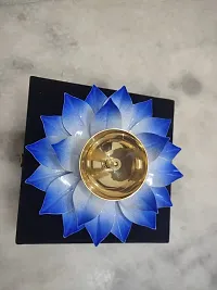 Iron And Brass Kamal Ptta Blue Color Akhand Diya With Velvet Gift Boxnbsp;6 Inch Pack Of 1-thumb1