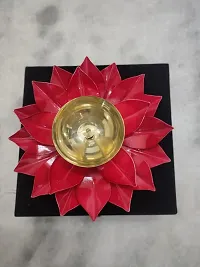 Iron And Brass Kamal Ptta Red Color Akhand Diya With Velvet Gift Box&nbsp;6 Inch Pack Of 1-thumb1